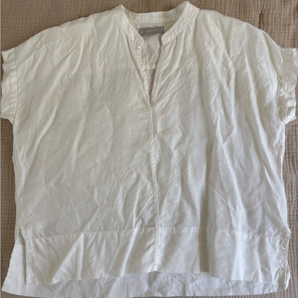 Everlane White Split-Neck Linen Shirt